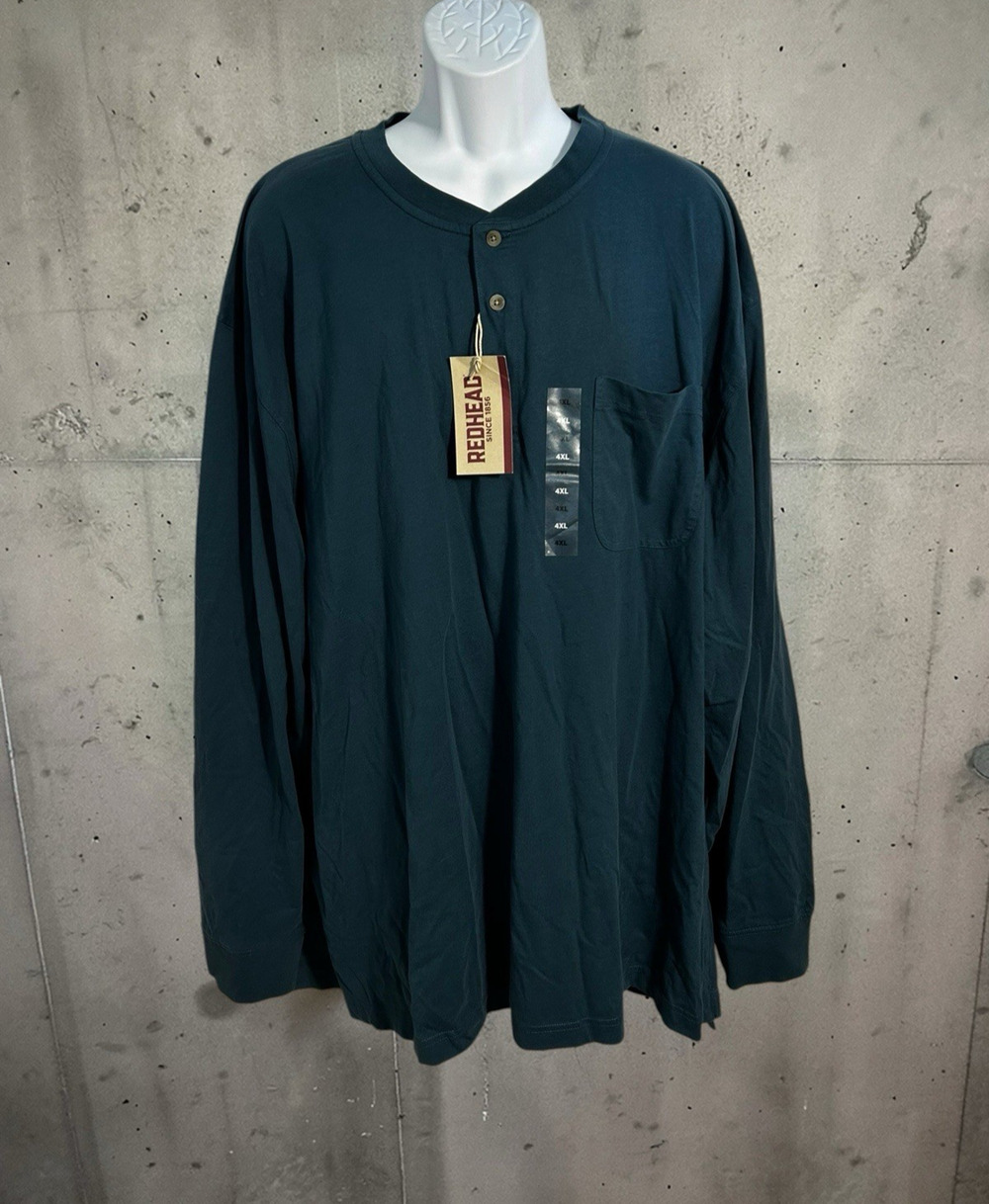 Big Men's Redhead Long-Sleeve Pocket Henley Shirt Sz 4XL Cotton Teal Shirt New